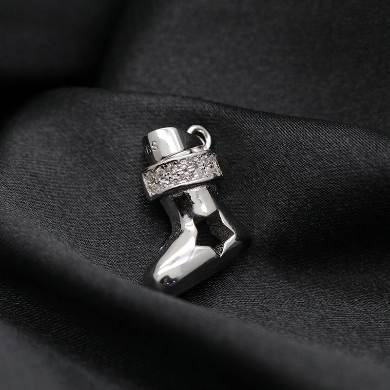 High quality jewelry Zircon Christmas Stocking Pendant Design Stars Children Christmas Gift Charm Pendant 925 sterling silver