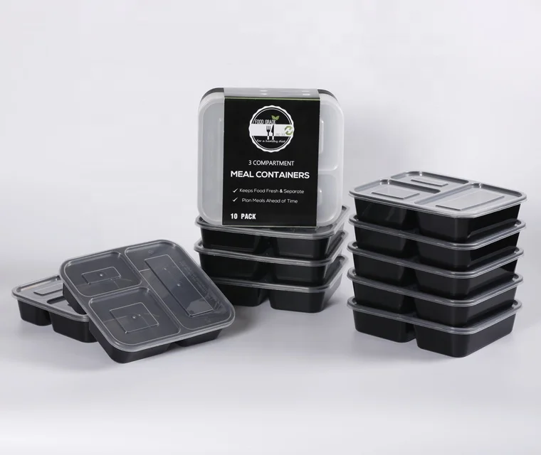 High Quality Free Samples Plastic Bento Lunch Box ,3 Compartment Food Storage Container, Meal Prep Food Container