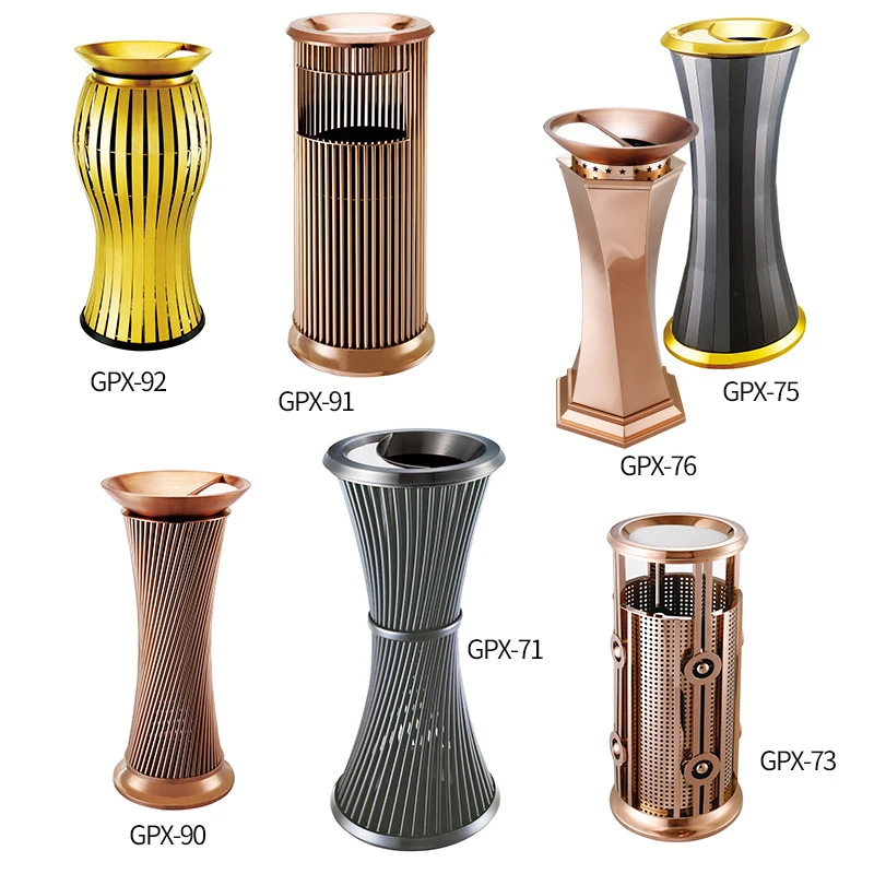 Commercial Waste Basket Container Rose Gold Stainless Steel Round Hotel Lobby Trash Can For Elevator