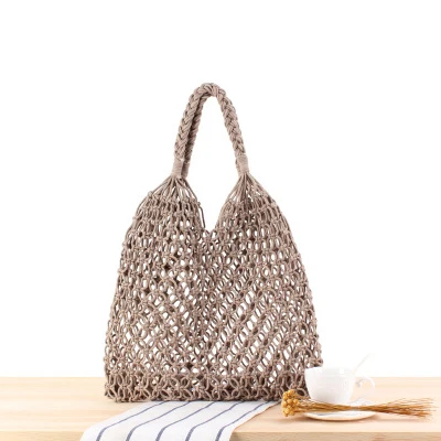 Woven Crochet Beach Bag Wholesale Hollow Out Cotton Rope Knitted Womens Beach Bag