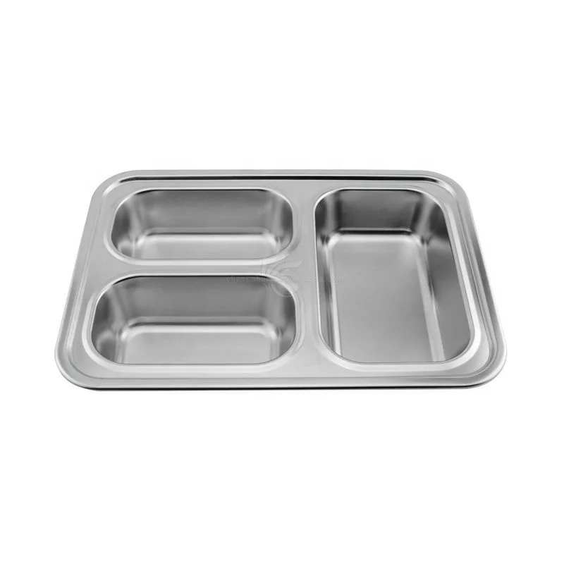 Stainless Steel Mess Tray Stainless Steel Compartment Dinner Plate Food Tray