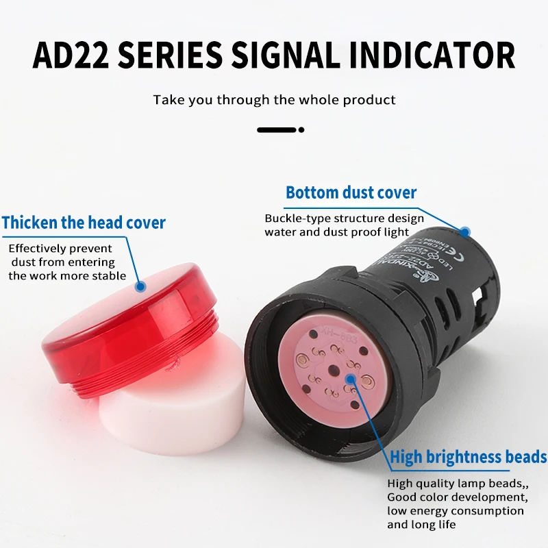 High quality 16mm 12V 24V 110V 220V 380V AD16-16C Panel Mount Signal Power Led Indicator Light Blue Pilot Lamp AC DC