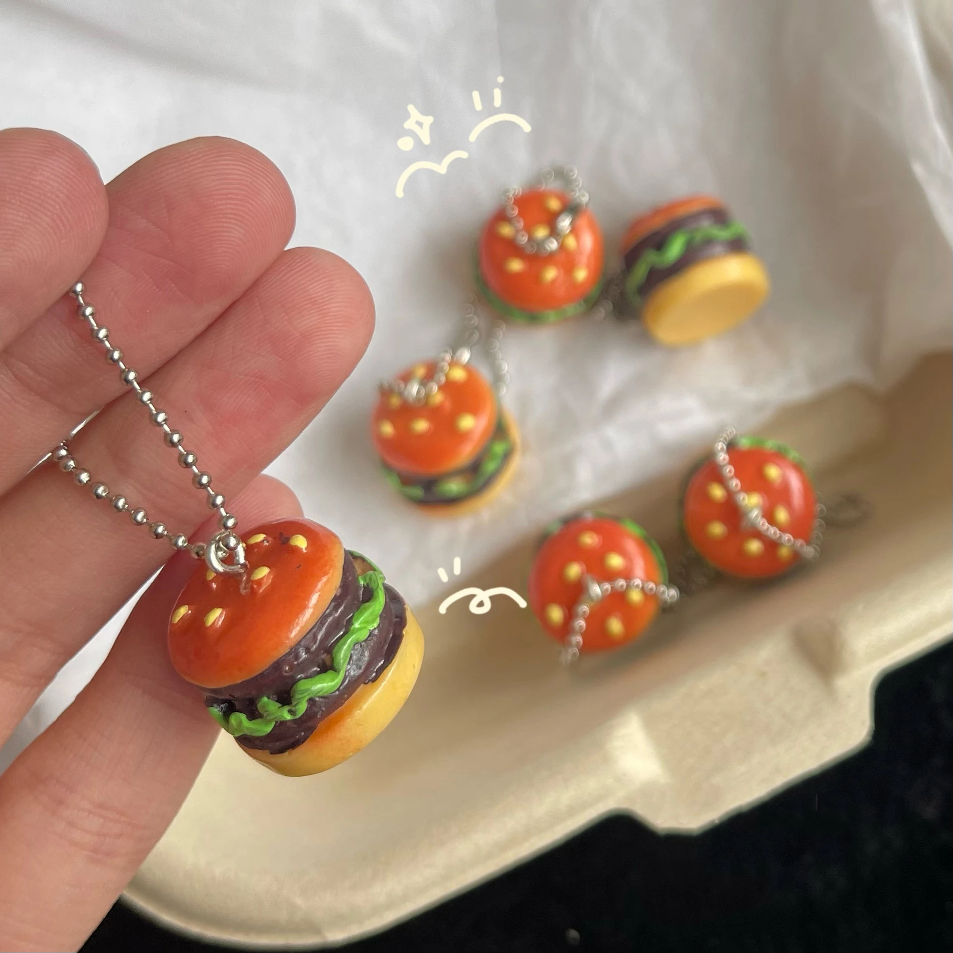 Personalized 3d Resin Simulation Food Mini Hamburger DIY Handmade Mini Food Resin Keychain