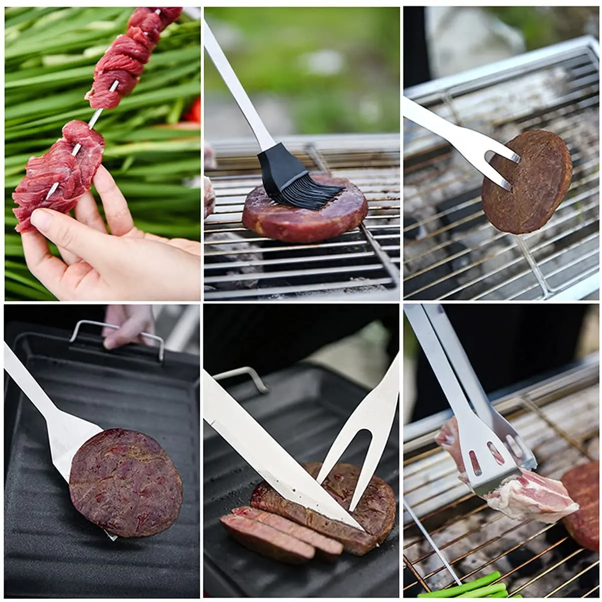 BBQ Accessories Stainless Steel Professional Barbecue Tool Set with Spatula, Fork, Brush, Knife, Tongs Camping Portable Bag