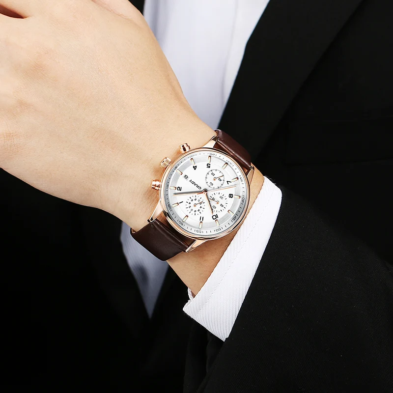 Fashion Mens Luxury Quartz Watches cow leather Strap china factory Waterproof Sport wrist Watch for men