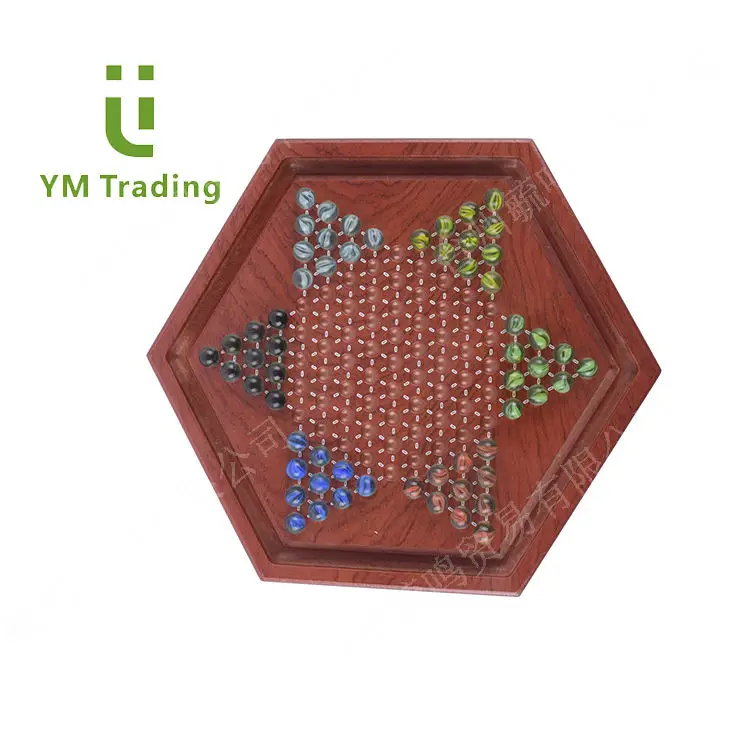 12 Inches Wooden Chinese Checkers Board Game Set with 60 Colorful Marbles for Up to 6 Players Classic Strategy Game
