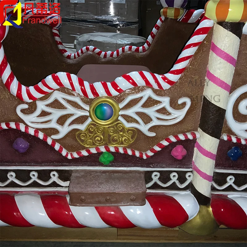 Outdoor large reindeer santa sleigh christmas decoration artificial fiberglass ornaments life size santa sleigh for sale