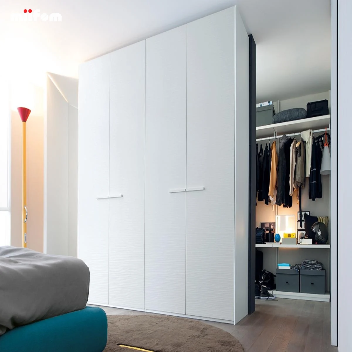 PET White Minimalist Overall Swing Door Custom Wardrobe Closet Bedroom Furniture