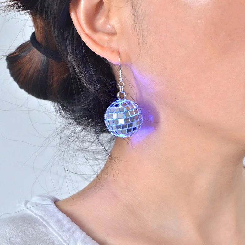 Flashing Blinking Dance Party Accessories Glowing up Decoration LED Disco Ball Earrings