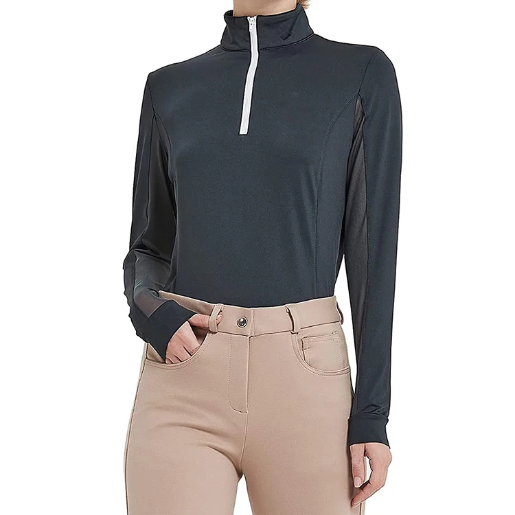 OEM long sleeve breathable sweat-wicking 1/4 zipper ladies polo shirt equestrian customised equestrian shirt