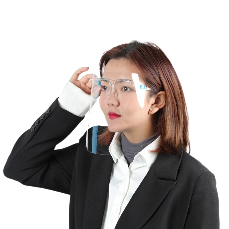 Manufacturer Fashion Protective  Anti-fog Anti-spray Plastic Face shield Face Visor with Glasses Frame