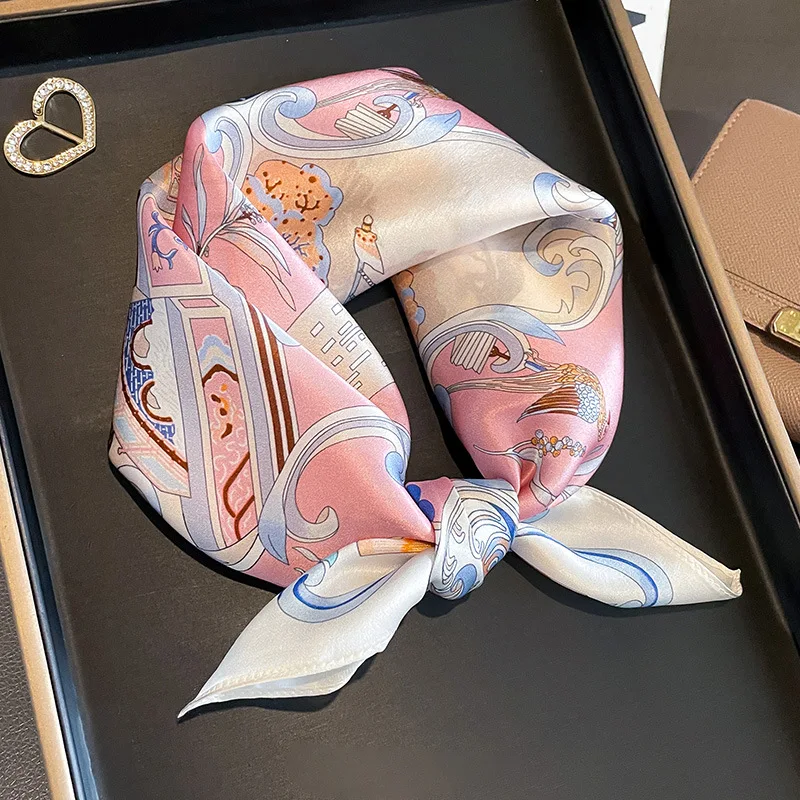 Printed Silk Scarf Women Neck Hair Wraps Summer Fashion Female Foulard Handkerchief 12mm 100% Mulberry Silk Square Shawl Scarf
