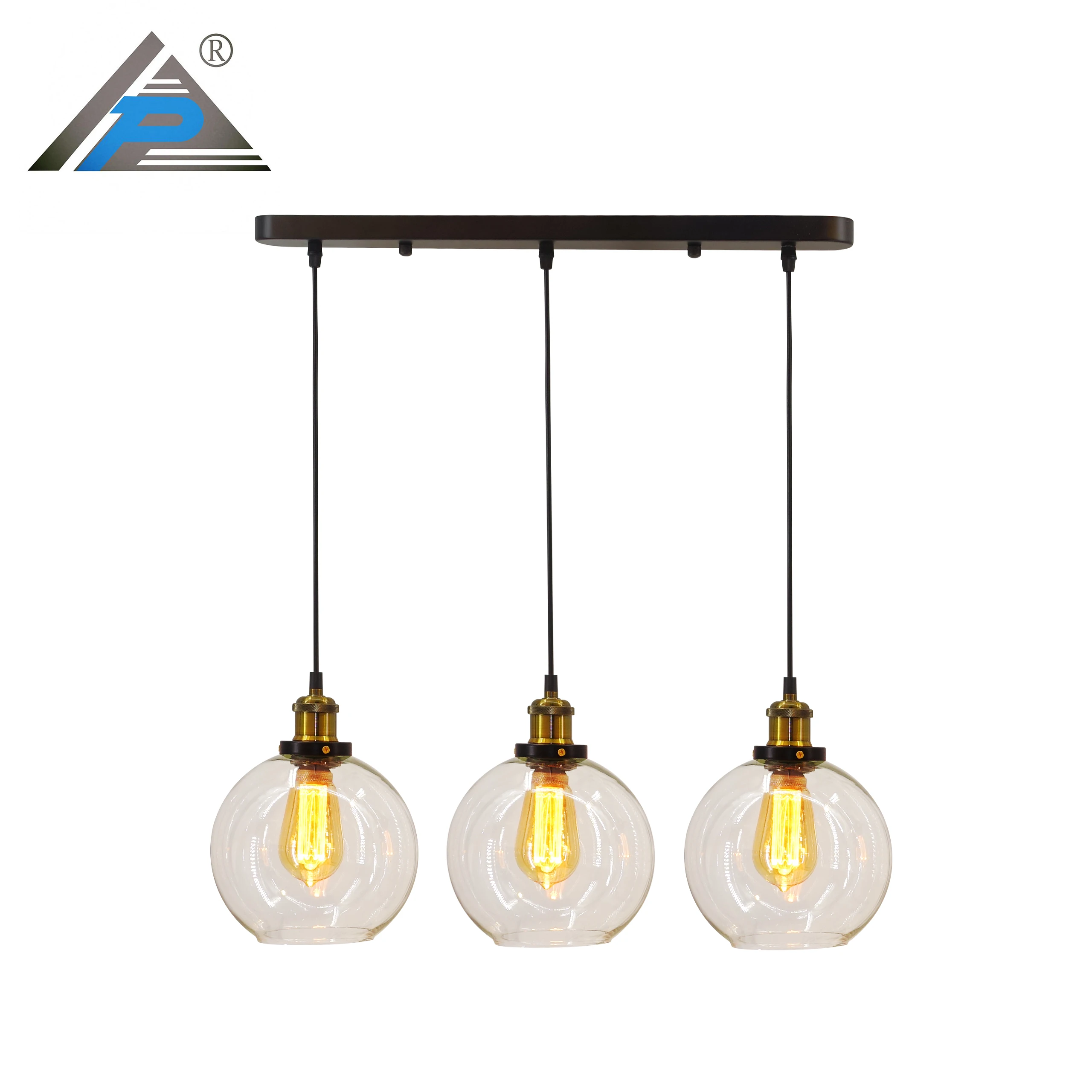 Creative Vintage Industrial Blown Glass Three Head Indoor Glass Ball Pendant Lights Chandeliers Glass Globe Hanging Light