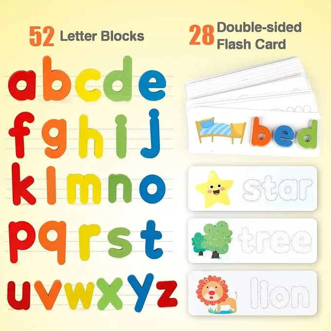 Read Spelling Learning Toy Wooden Alphabet Flash Cards Matching Sight Words ABC Letters Recognition Game
