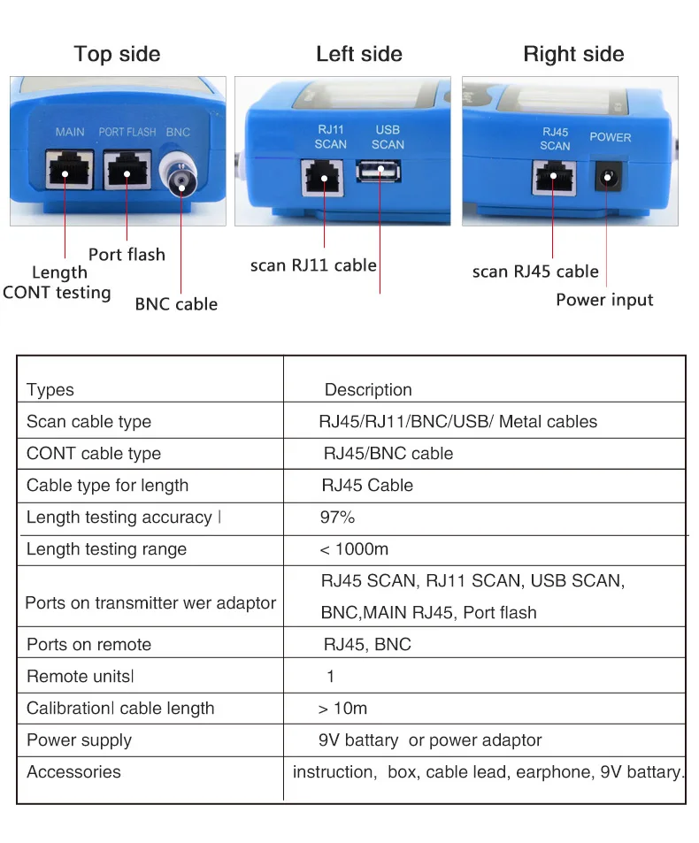 NOYAFA NF-388 LCD Wire Fault Locator test RJ45 RJ11 BNC and USB test Polarity and Voltage testing instrument with 8 remotes