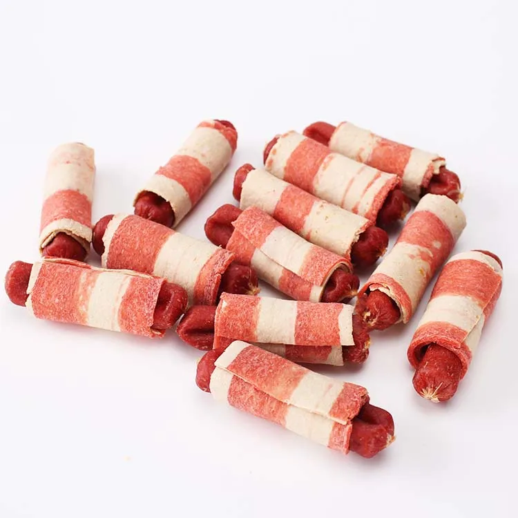 pet supplier Customizable wholesale dog chew Sausage Roll Shaped Chew dog treat  Easy to digest dog snack