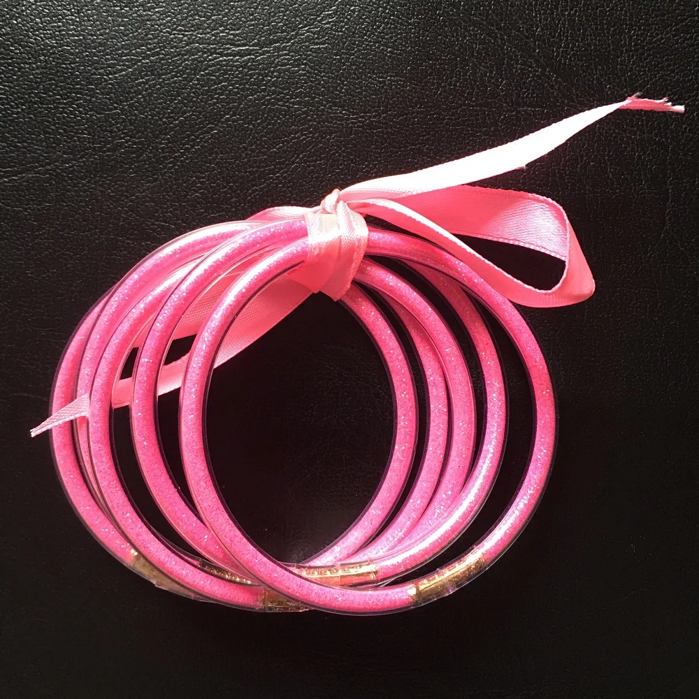 2020 Silicone Bracelet 5pcs/set Glitter Filled Jelly Round Bangle colorful neon color girl bangle bracelet