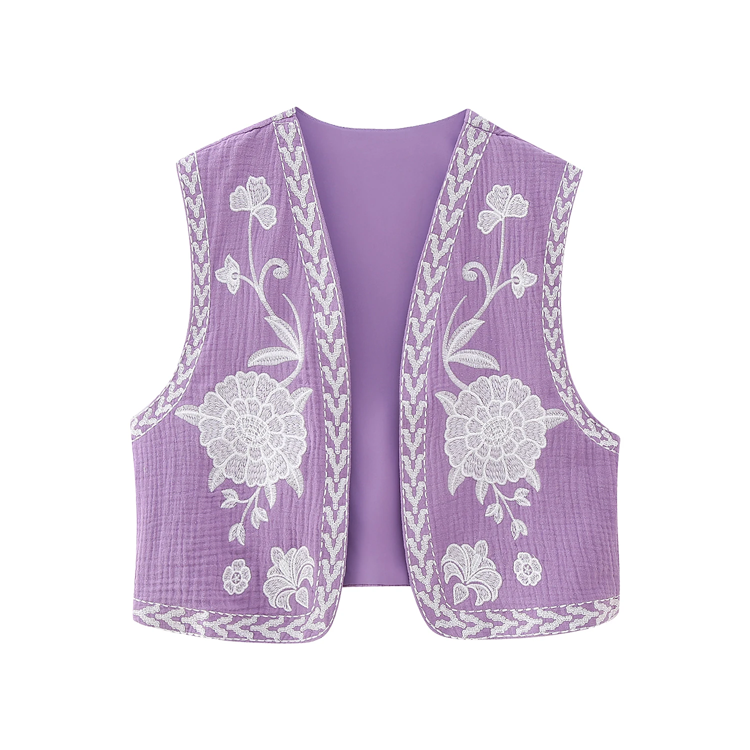 8 colorway v neck open stitch floral embroidery sleeveless solid color casual vest for women