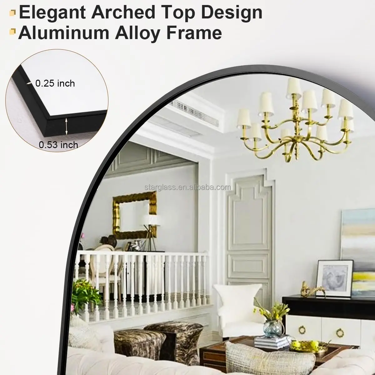 Aluminum frame arched full body floor dressing mirror back panel full length mirrors