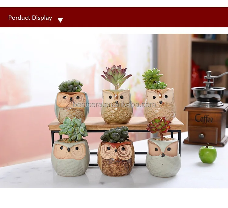 Owl Shaped flower pot decorative succulent pots mini ceramic succulent planter pot a drainage hole
