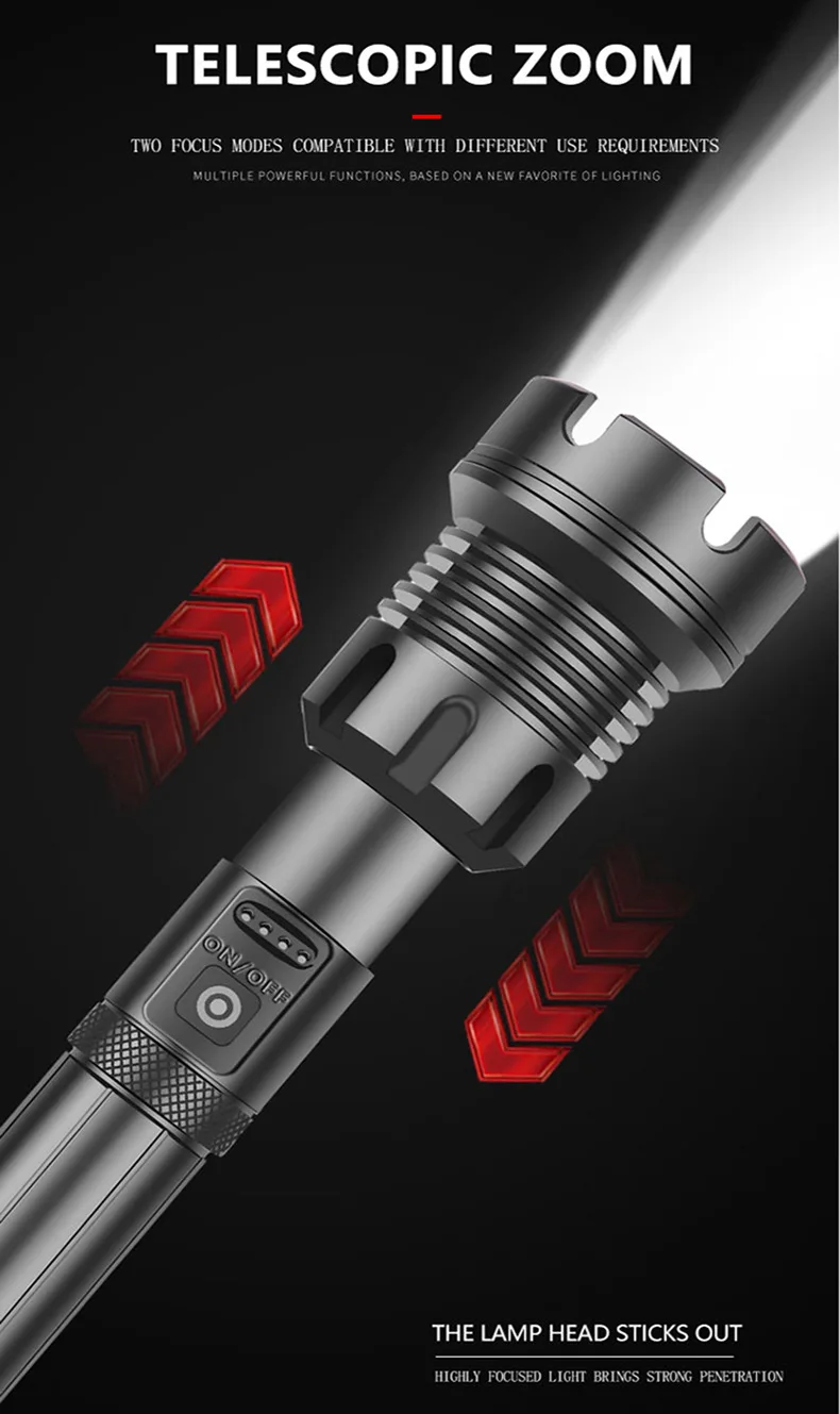 XHP90 COB torches led super bright flashlight long range 500M powerful 450-3800LM USB interface waterproof handheld flashlight