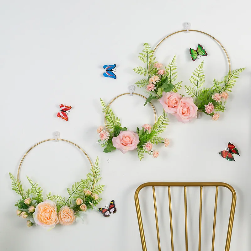 New design hot selling Golden Iron Ring Wedding Decoration Flower Ring Wall Home Decoration