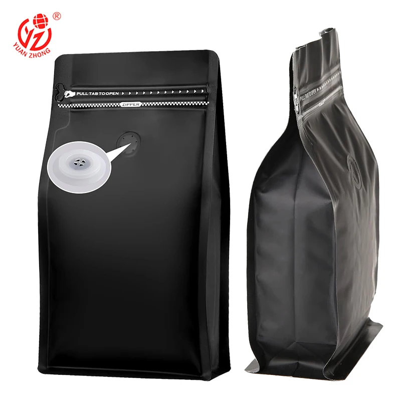 Custom Kraft Paper Coffee Bags Ziplock Food Packaging Bag Flat Bottom Black Coffee Bean Bag 250g With Valve And Zipper