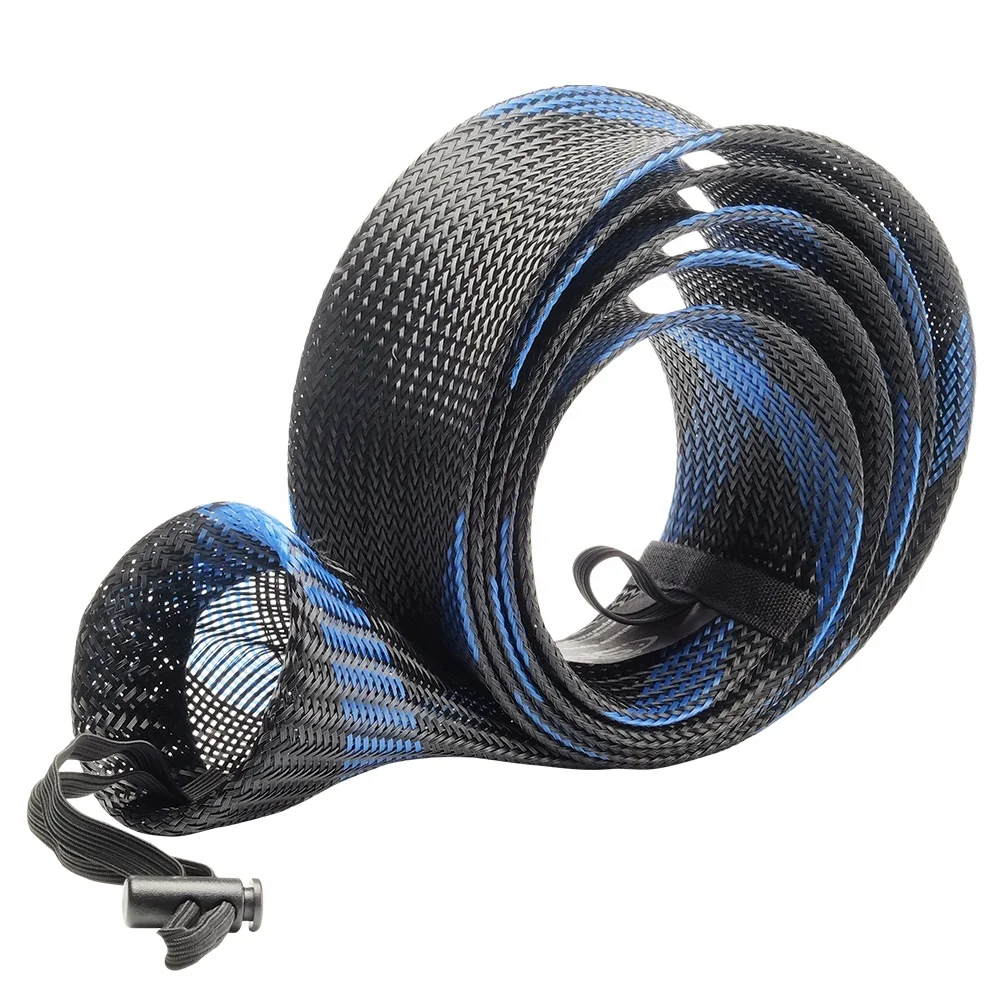 Spinning Fishing Rod Socks Braided Mesh Rod Sleeve Cover Protector   Blue/Black
