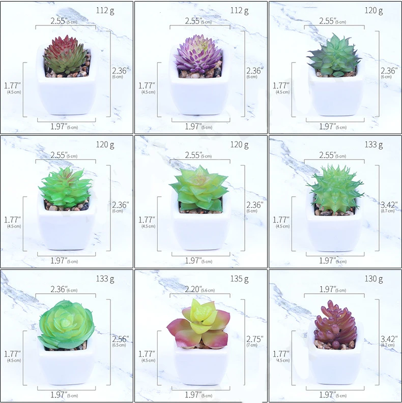 Mini Faux Plastic Succulent Ceramic Potted Plant Home Office Kitchen Decoration Mini Artificial Succulent Plants With Pots