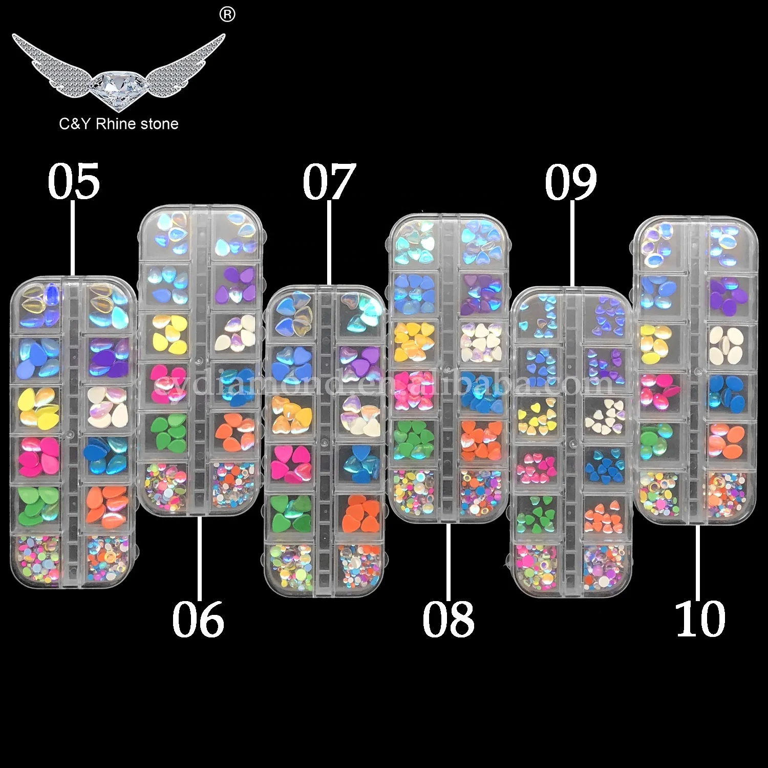 C&Y Half Pearls Beads Nail Stone Mix Shape Rhinestone Box Kit For Nails Flatback Glass Rhinestones