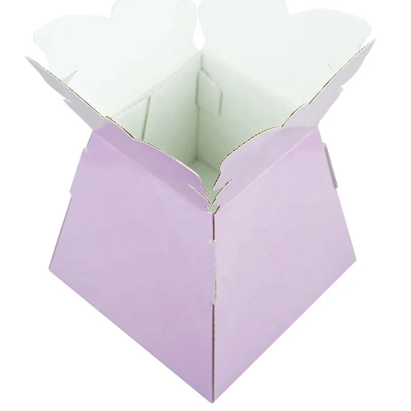 Custom Cardboard Vase Flower Paper Box Purple Color Bouquet Flower Holder Box for Festival Home Decoration Flower Paper Box