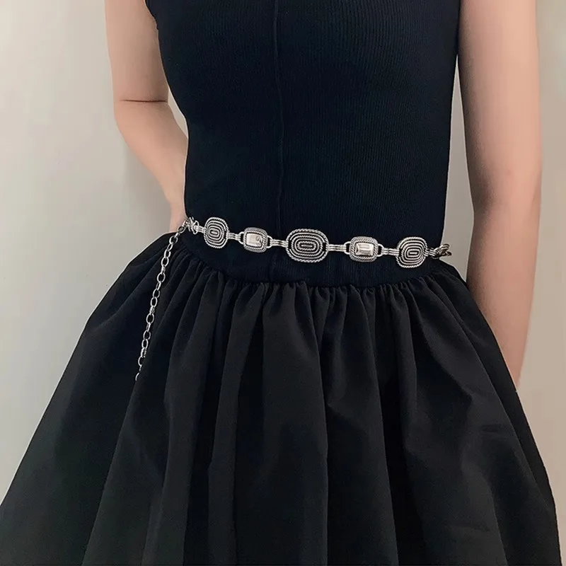 Vintage Carved Metal Waist Chain Accessories Women Chain Belt Ethnic Style With Skirt Ladies Waist Chain Y2K