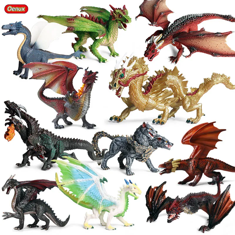 Oenux Wholesale PVC Animal Toys Action Figures Flying Magic Dragon Dinosaurs Chinese Dragon Model Xmas Gift Collection Decor Toy