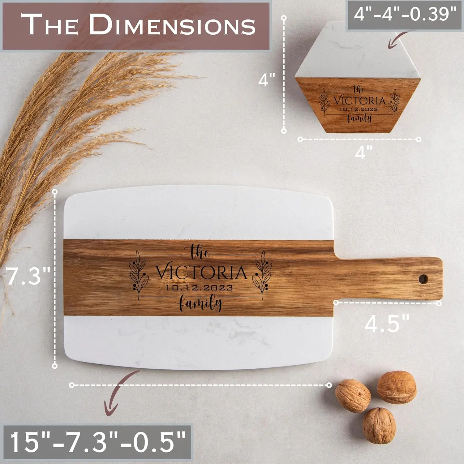 Wedding Anniversary Gift Acacia Wood Marble Coasters Charcuterie Cheeseboard Personalized Marble Wooden Cutting Board