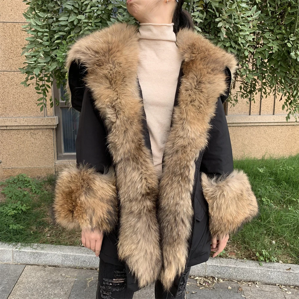 Wholesale New Style Warm Thick Parka With Real Big Fox Fur Collar And Cuffs Winter Fashion Ladies Parka Jacket