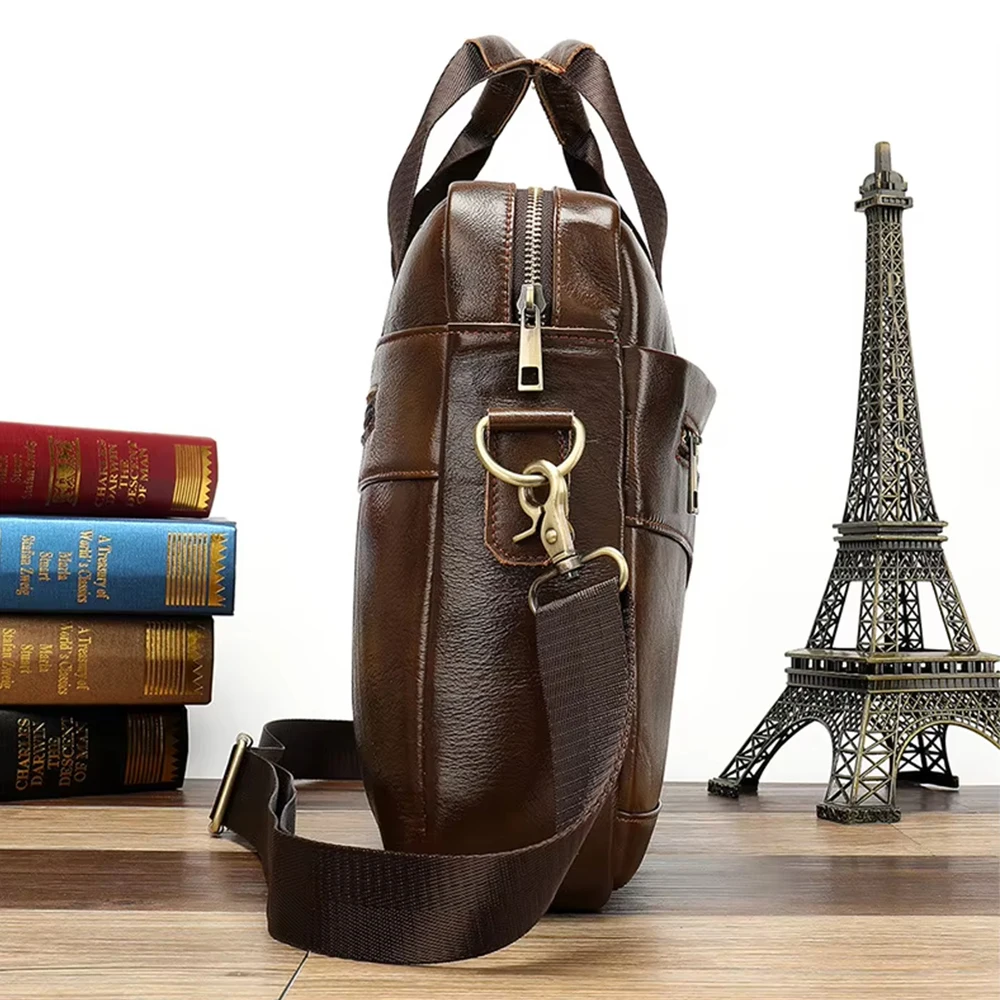 New design genuine leather briefcase top layer cowhide leather shoulder bag new trendy laptop bag men briefcase bag