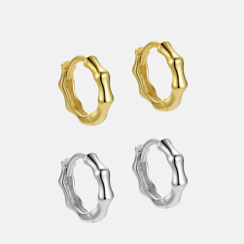 925 Sterling Silver Bamboo Joint Huggie Earrings Trendy Minimalist Personality Small Hoop Earrings Gold Plated For Women