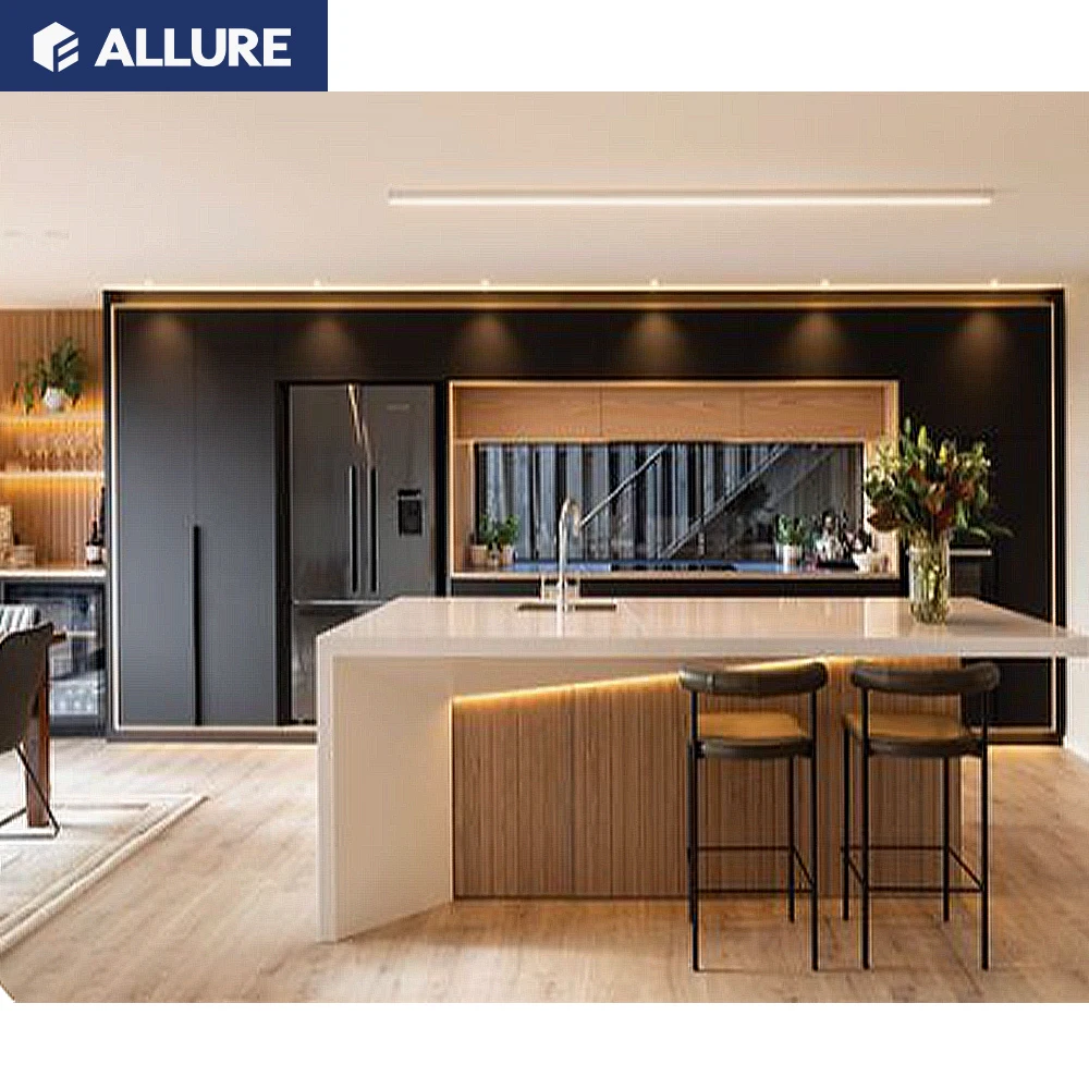 Allure Contemporary Design Smart L Shaped Ready To Assemble Lacquer Kitchen Cabinets With Island
