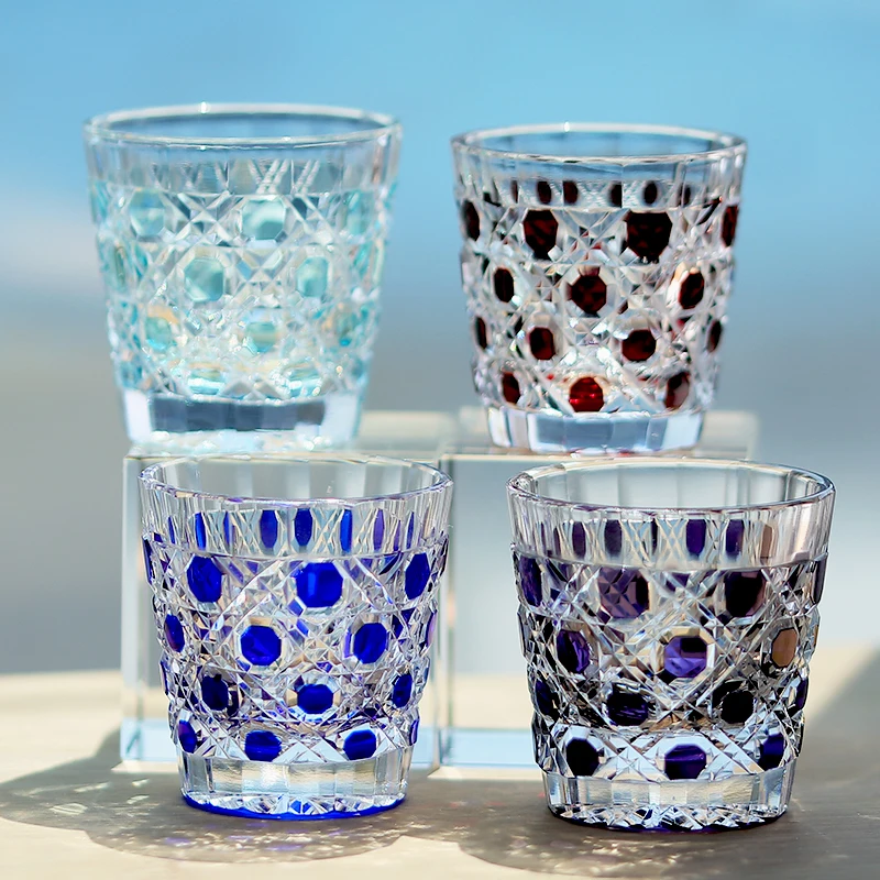 30ml Luxury Edo Kiriko Multi-Color Korean Soju Glass Cup 1.2 oz Japanese Style Hand Cut Shot Glass Whiskey Tea Cups Saucers
