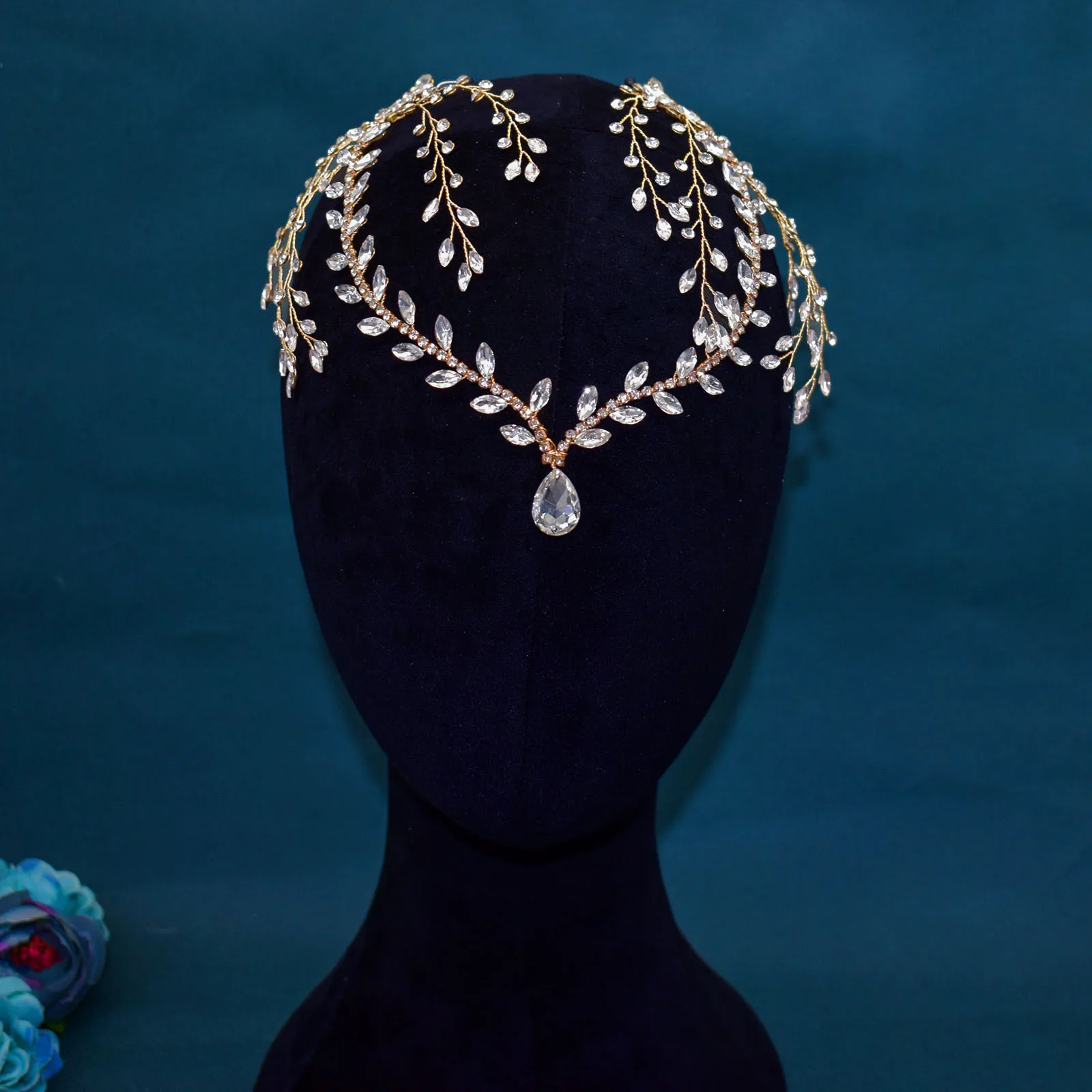 Shiny Water Drop Crystal Rhinestone Head Chain Wedding Dresses Accessories Bridal Headdress Cubic Zirconia Headpiece For Women