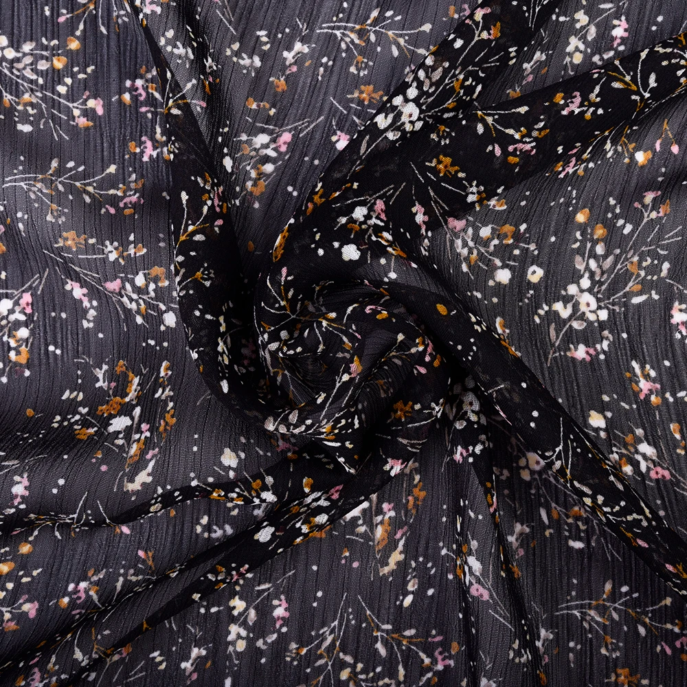 Wholesale Custom Black Floral Liberty London 100% Polyester Woven Printing Fabrics for Women Clothing
