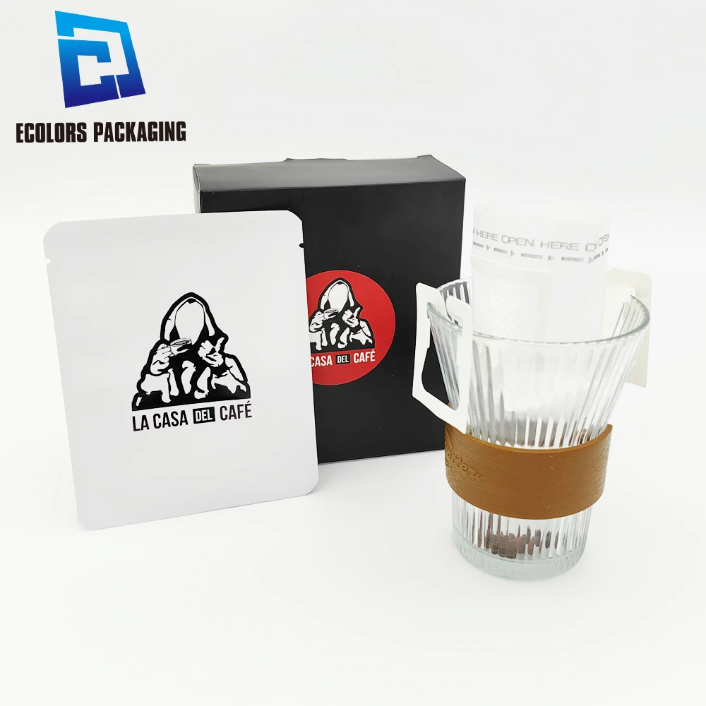 high quality portable disposable cup hanging ear drip  sachet plastique custom printed coffee filter bag and box