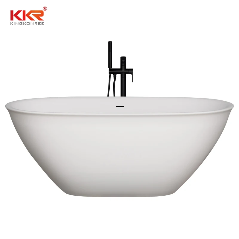KKR Modern Design Oval Shaped Standalone Solid Surface Bathtub Acrylic Freestanding Bath Tub