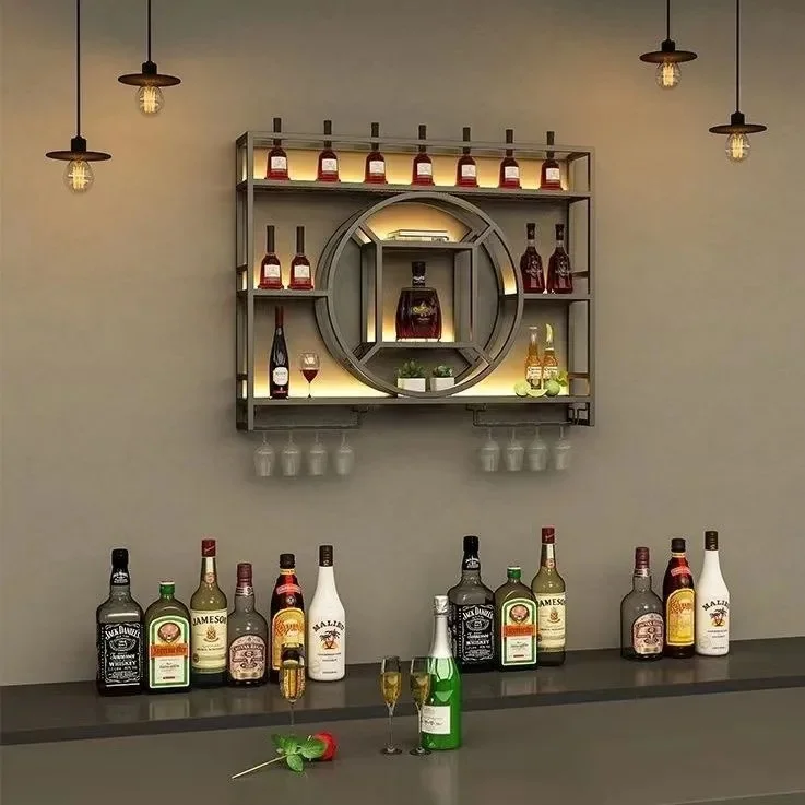 Restaurant Bar Decor Iron/Aluminium/ Stainless Steel Wine Shelves Display Shelf Wall Wine Rack
