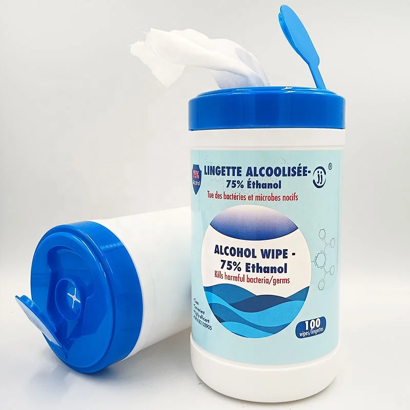 Medical Iatrical 75% Ethyl Alcohol Antiseptic Canister 100pcs Alcohol Wipes for Cleaning Wet Wipes