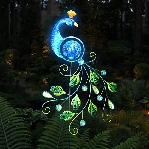 Liffy Outdoor Decor Bird Light Solar Stake Metal Garden Ornaments Solar Peacock Garden Stake