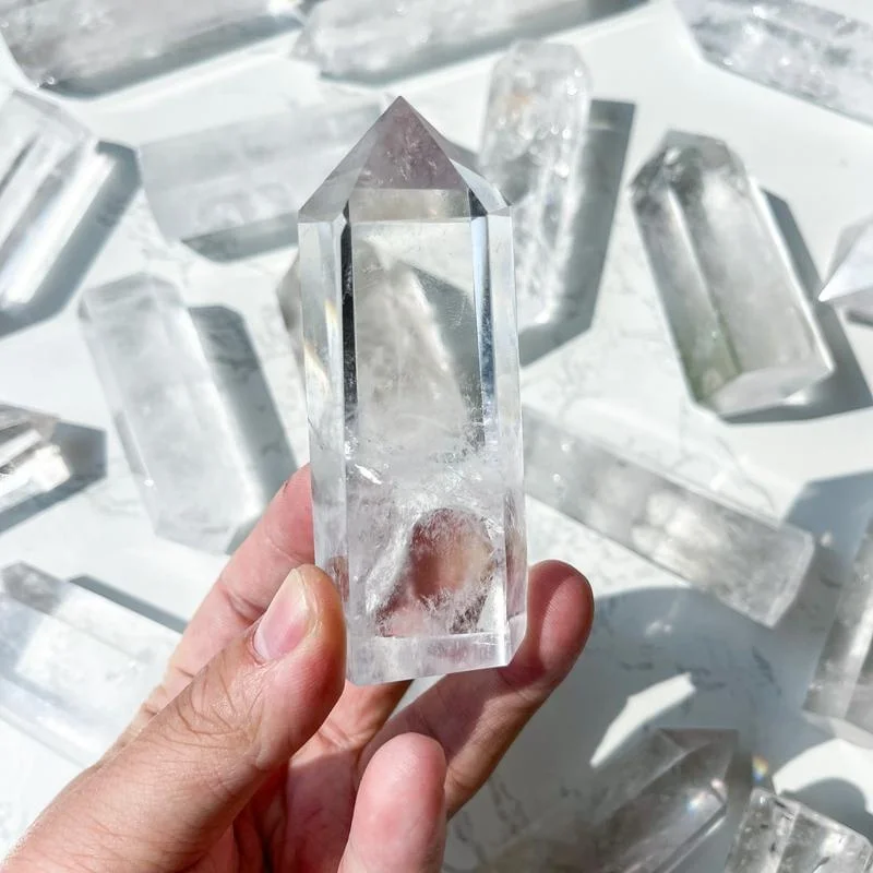 Polished Natural Clear Quartz Crystal Point Tower Wand Crystal Quartz Obelisk Master Healer Crown Chakra Healing Wand