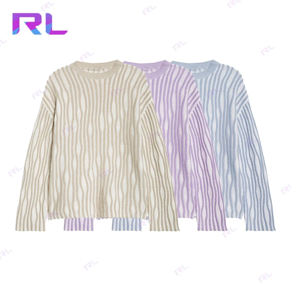 Women Long Sleeve Sweaters Crewneck Knit Tops 2024 Spring Casual Lightweight Crochet Blouse Shirt pullover sweater