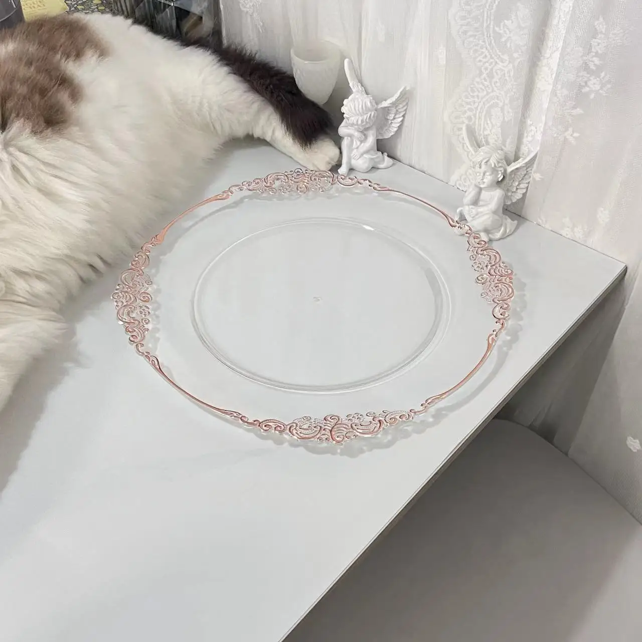 Wholesale Plastic Gold Clear wedding underplates rose gold Round Reusable Plastic dinner plate for Wedding