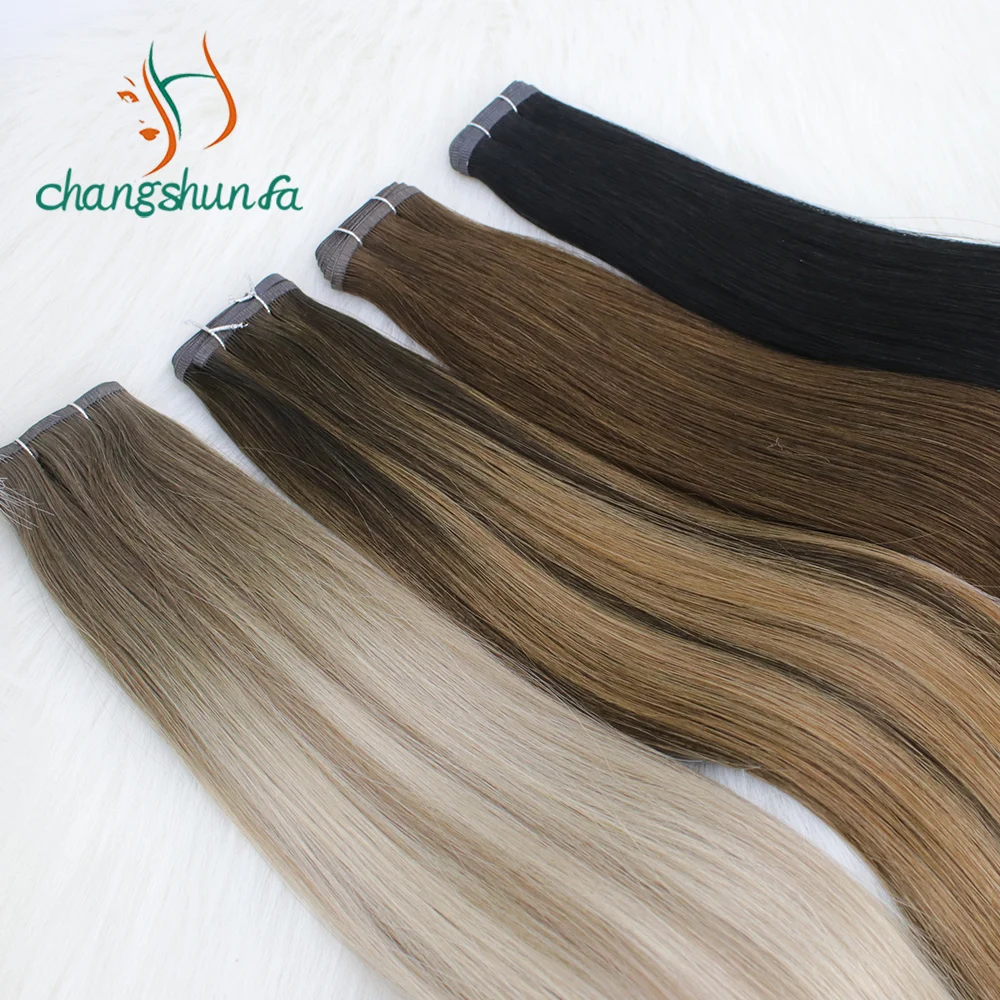 Wholesale Seamless Flat Weft Russian Remy  Human Hair Soft Thin PU Weft Hair Extensions Manufacturer